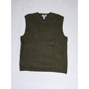 Vtg Old Navy Lambswool Sweater Vest Olive Green Preppy Academia Unisex XL